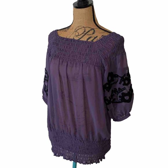 Twelve By Twelve Sheer Lace Embroidered Blouse Floral Flowy 1/2 Sleeve XS - Picture 1 of 8